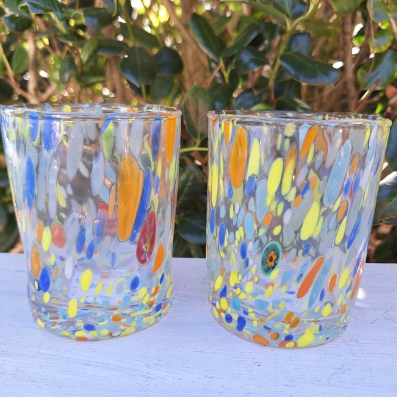 Murano Glass Cups Millefiori Tumblers Drinking Glasses Gift Set 2 Made in Italy - Picture 13 of 16